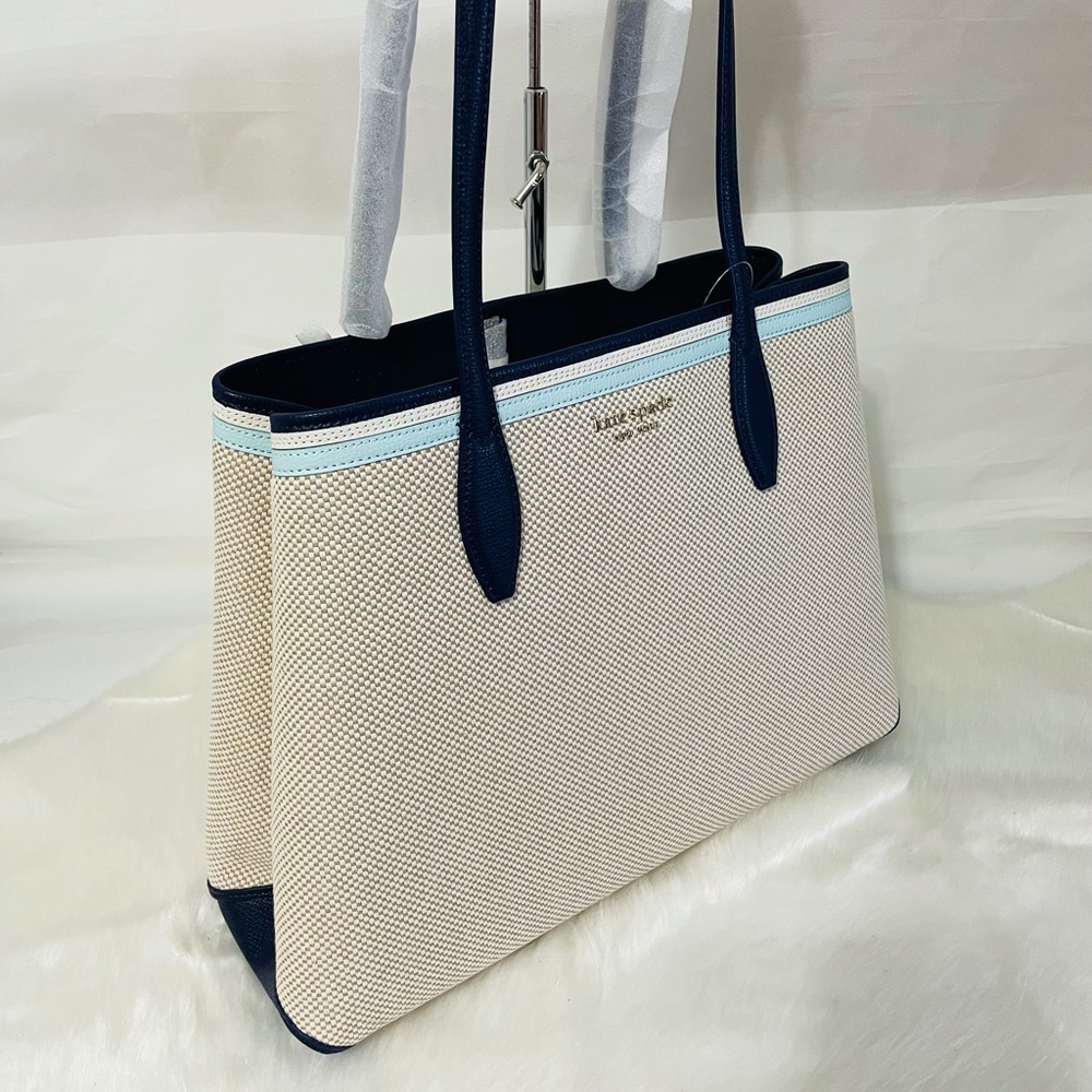 Kate Spade Blue Canvas Large Tote with Wristlet - Picture 14 of 15
